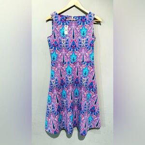 NWT Talbots Sleeveless Dress Women S Multicolor Paisley Stretch A-Line